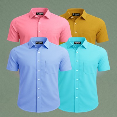 Oxford Cotton Febric Short Sleeve Shirt _ Pest _ Sky _ Pink _ Kathali
