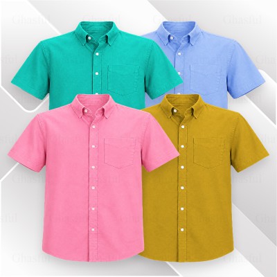 Oxford Cotton Febric Short Sleeve Shirt _ Pink _ Kathali _ Pest _ Sky