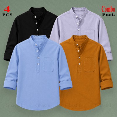 Oxford Cotton Febric Long Sleeve Katua _ Sky _ Kathali _ Ash _ Black