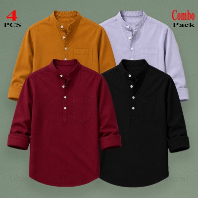Oxford Cotton Febric Long Sleeve Katua _ Ash _ Kathali _ Merun _ Black