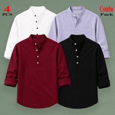 Oxford Cotton Febric Long Sleeve Katua _ White _ Ash _ Merun _ Black