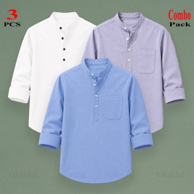 Oxford Cotton Febric Long Sleeve Katua _ Sky _ White _ Ash