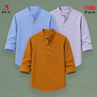 Oxford Cotton Febric Long Sleeve Katua _ Sky _ Kathali _ Ash