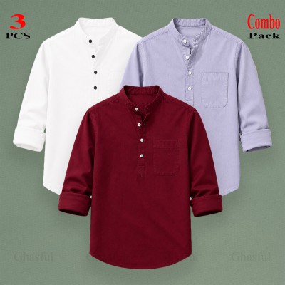 Oxford Cotton Febric Long Sleeve Katua _ White _ Ash _ Merun .