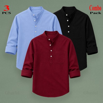 Oxford Cotton Febric Long Sleeve Katua _ Sky _ Merun _ Black