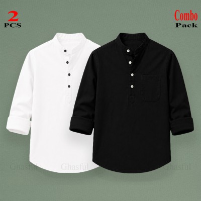 Oxford Cotton Febric Long Sleeve Katua _ Black & White