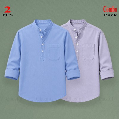 Oxford Cotton Febric Long Sleeve Katua _ Sky & Ash