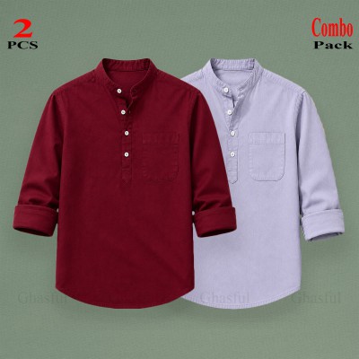Oxford Cotton Febric Long Sleeve Katua _ Ash & Merun