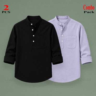 Oxford Cotton Febric Long Sleeve Katua _ Black & Ash