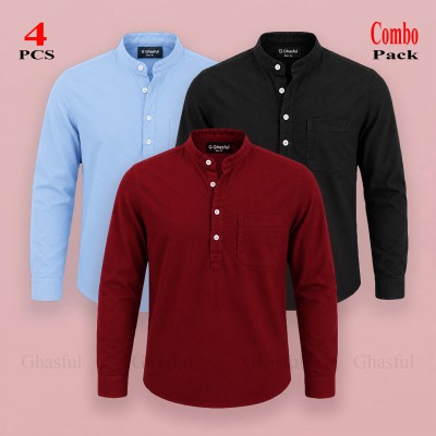 Oxford Cotton Febric Full Sleeve Katua _ Black _ Merun _ Sky