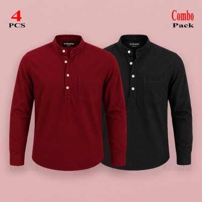 Oxford Cotton Febric Full Sleeve Katua _ Merun & Black