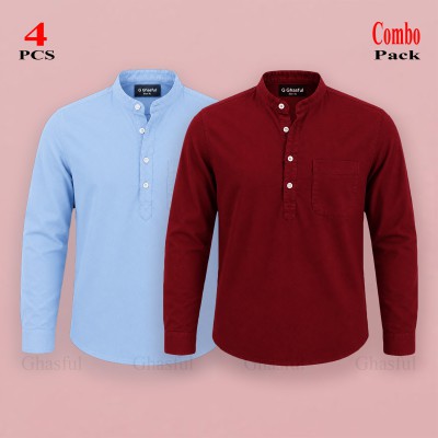Oxford Cotton Febric Full Sleeve Katua _ Merun & Sky