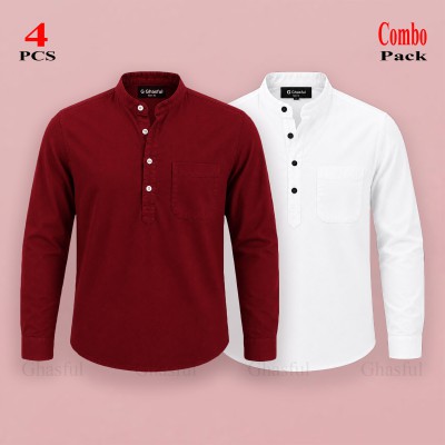 Oxford Cotton Febric Full Sleeve Katua _ Merun & White