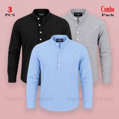 Oxford Cotton Febric Full Sleeve Katua _ Black _ Sky _ Ash