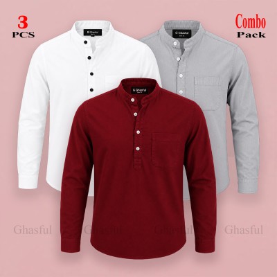 Oxford Cotton Febric Full Sleeve Katua _ White _ Merun _ Ash