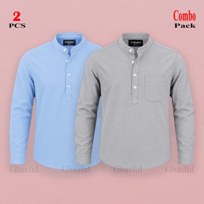 Oxford Cotton Febric Full Sleeve Katua _ Sky & Ash
