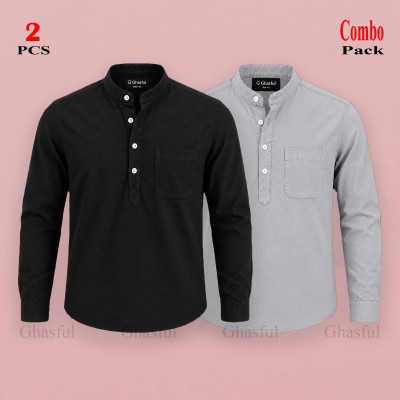 Oxford Cotton Febric Full Sleeve Katua _ Ash & Black