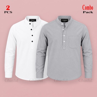 Oxford Cotton Febric Full Sleeve Katua _ Ash & White