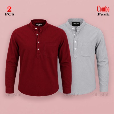 Oxford Cotton Febric Full Sleeve Katua _ Merun & Ash