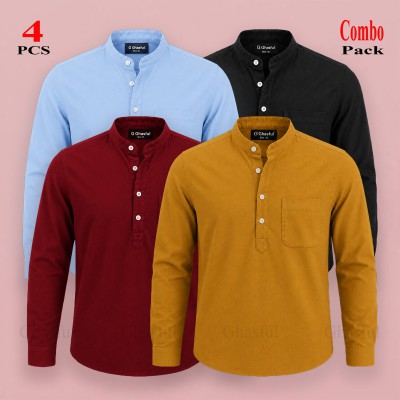Oxford Cotton Febric Full Sleeve Katua _ Black _ Sky _ Merun _ Kathali