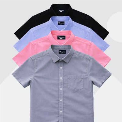 Oxford Cotton Febric Short Sleeve Shirt _ Ash _ Pink _ Sky _ Black