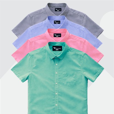 Oxford Cotton Febric Short Sleeve Shirt _ Pest _ Pink _ Sky _ Ash