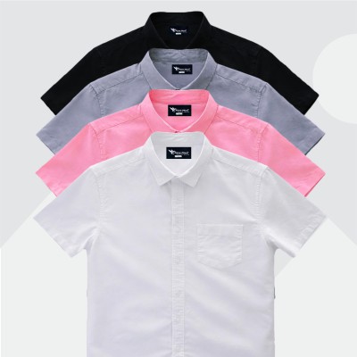 Oxford Cotton Febric Short Sleeve Shirt _ Pink _ White _ Ash _ Black
